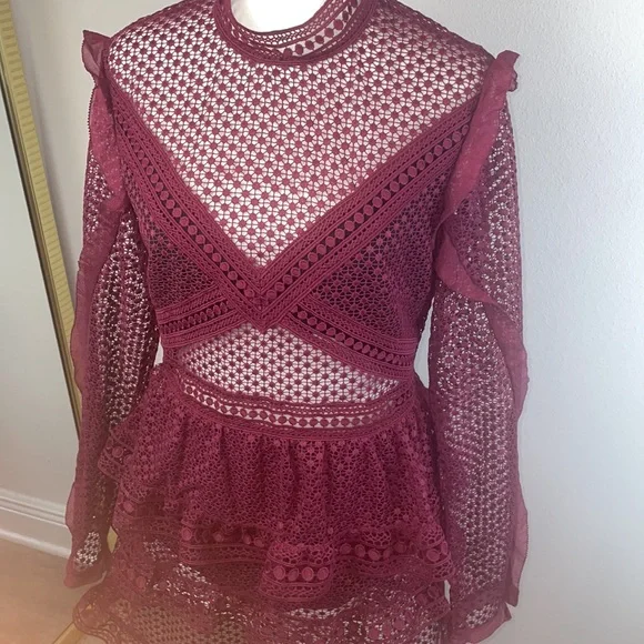 NWOT Retail $435 Self-Portrait Red SELF-PORTRAIT Dot Mesh Tiered Mini Dress - Picture 4 of 9